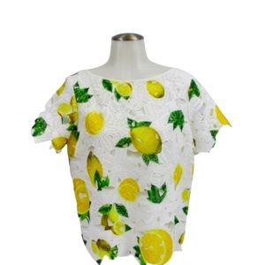 Catherine Malandrino Lemon short sleeve Top with Lace eyelet design coastal